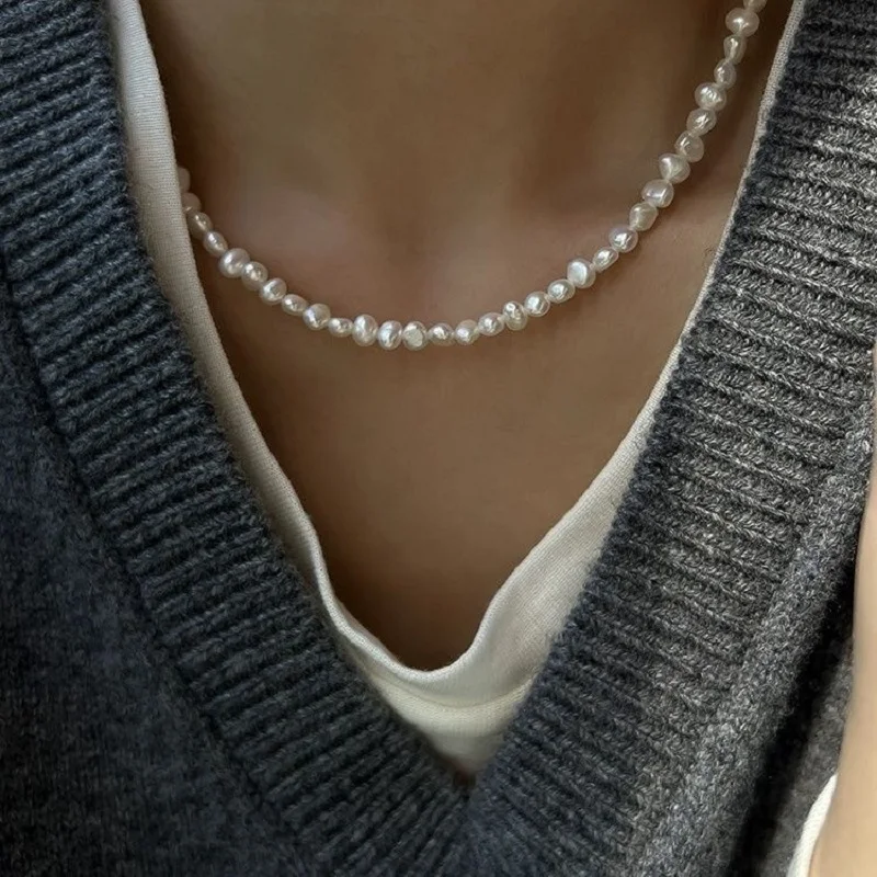 S925 Barocke Perlenkette 4-5-6-7-8-9Mm Natürliche Süßwasserperle 925 Sterling Silber Halsband Halskette Für Frauen Schmuck Geschenk S925 Barocke Perlenkette 4-5-6-7-8-9Mm Natürliche Süßwasserperle 925 Sterling Silber Halsband Halskette Für Frauen Schmuck Geschenk - Image 3
