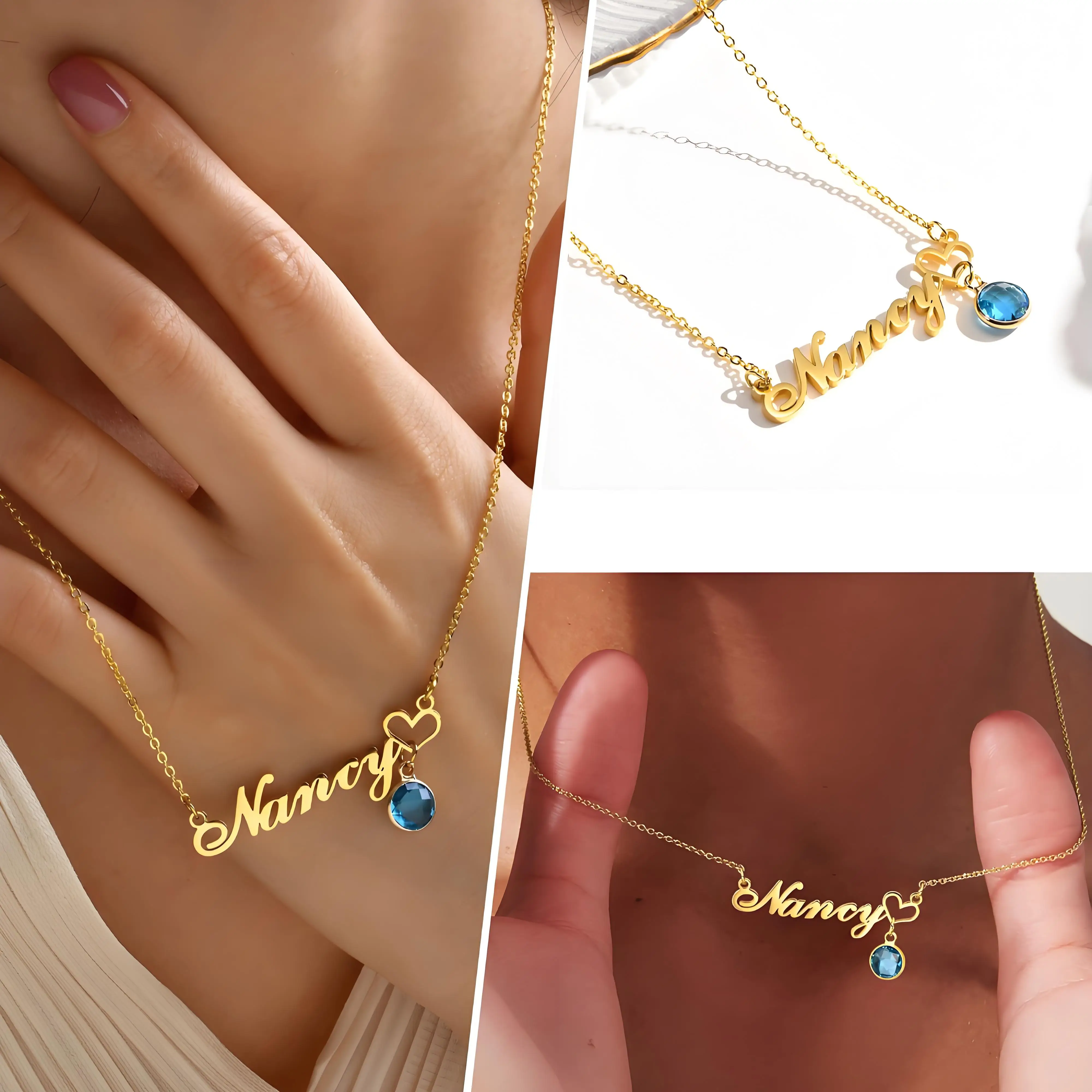 Personalisierte Goldfarbene Namenskette Mit Monatlichen Geburtssteinenoptionen, Handgefertigter Schmuck Für Sie, Perfektes Geschenk Für Jubiläen Personalisierte Goldfarbene Namenskette Mit Monatlichen Geburtssteinenoptionen, Handgefertigter Schmuck Für Sie, Perfektes Geschenk Für Jubiläen