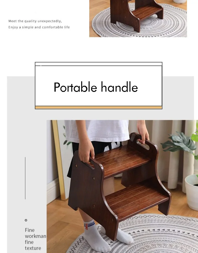 Solid Wood 2 Step Footstool Sturdy Kitchen Ladder Compact Stair Steps For Home Use Up To Washer Shoe Changing Stool Solid Wood 2 Step Footstool Sturdy Kitchen Ladder Compact Stair Steps For Home Use Up To Washer Shoe Changing Stool - Image 9