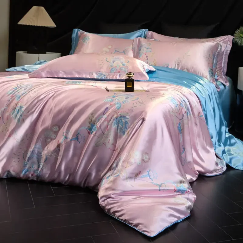100% Natural Mulberry Silk Fitted Sheet Bedding Sets 3D Printed Satin Cooling Quilt Cover Set For Summer Single Double Bed Kit 100% Natural Mulberry Silk Fitted Sheet Bedding Sets 3D Printed Satin Cooling Quilt Cover Set For Summer Single Double Bed Kit - Image 13