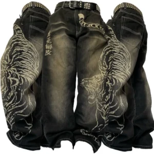 2025 Fashion New Oversized Pattern Printing Baggy Jeans Men Y2K Street Vintage Rock Casual Straight High Waist Wide Leg Trousers
