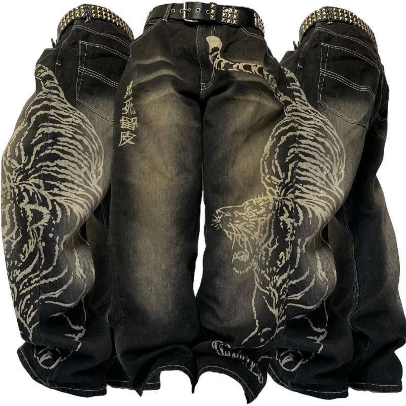 2025 Fashion New Oversized Pattern Printing Baggy Jeans Men Y2K Street Vintage Rock Casual Straight High Waist Wide Leg Trousers 2025 Fashion New Oversized Pattern Printing Baggy Jeans Men Y2K Street Vintage Rock Casual Straight High Waist Wide Leg Trousers
