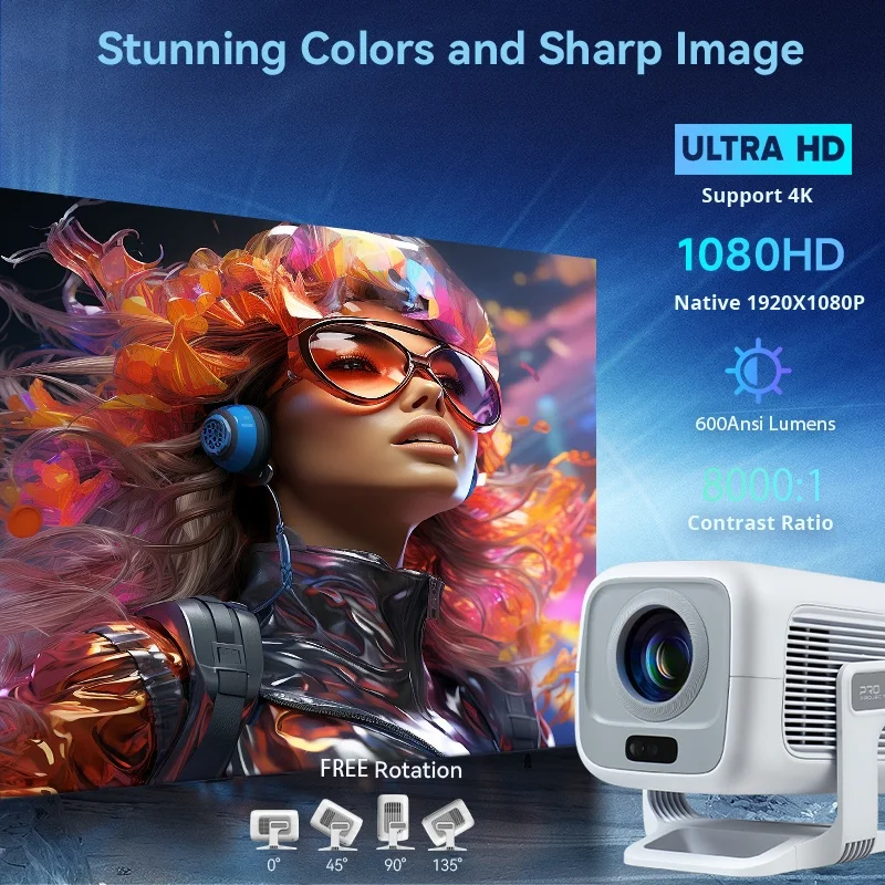 Hd-Projektor Mit Nativer 1080P-Auflösung, 4K-Unterstützung, Wlan 6, Bluetooth 5.4 &Amp; Android – Tragbarer Led-Heimkino-Projektor Hd-Projektor Mit Nativer 1080P-Auflösung, 4K-Unterstützung, Wlan 6, Bluetooth 5.4 &Amp; Android – Tragbarer Led-Heimkino-Projektor - Image 4