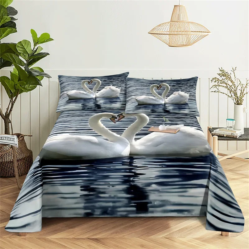 Bedding Flat Sheet Bed Sheet Set Flower Queen Sheet Set White Swan Girl, Lady'S Room Bedding Set Bed Sheets And Pillowcases Bedding Flat Sheet Bed Sheet Set Flower Queen Sheet Set White Swan Girl, Lady'S Room Bedding Set Bed Sheets And Pillowcases - Image 7