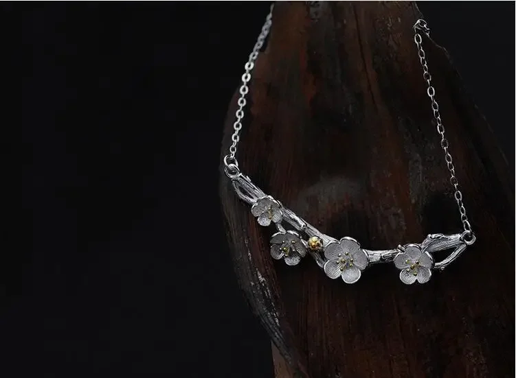 Silberhalsketten, Anhänger Und Halsketten Mit Pflaumenblütenmotiv, Schmuck, Colar De Plata Silberhalsketten, Anhänger Und Halsketten Mit Pflaumenblütenmotiv, Schmuck, Colar De Plata - Image 9