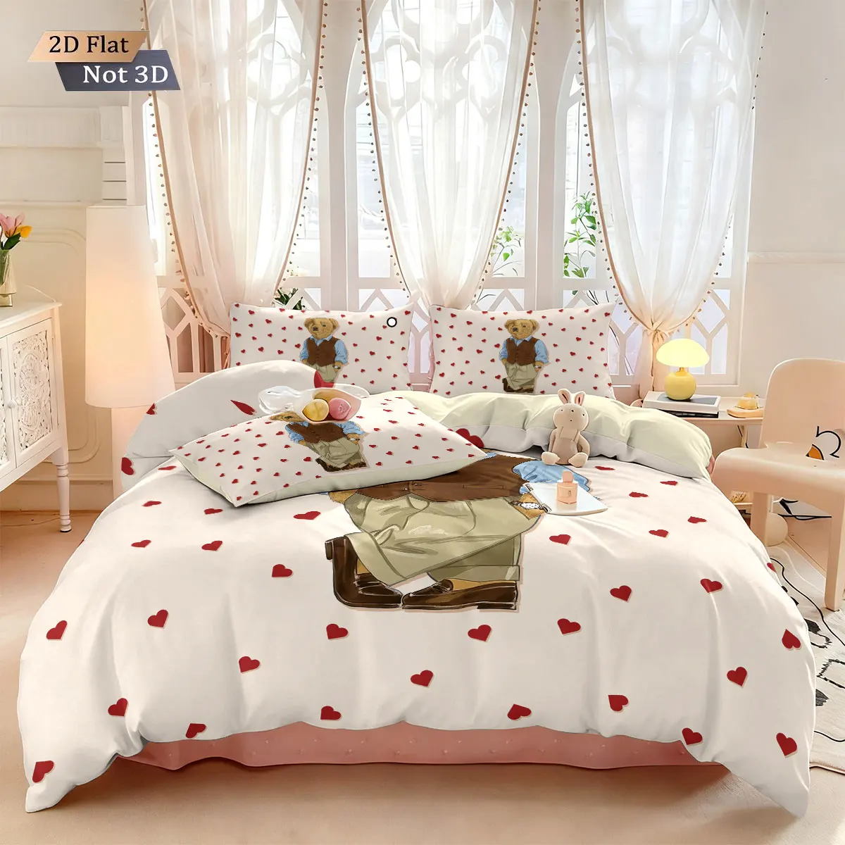 3Pcs Cute Doll Bear Printed Core Free Down Duvet Cover Set, Multi Size Bedding Decoration Bedrooms Dormitories Machine Washable 3Pcs Cute Doll Bear Printed Core Free Down Duvet Cover Set, Multi Size Bedding Decoration Bedrooms Dormitories Machine Washable - Image 8