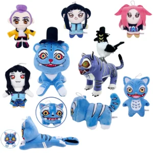 Neue, angesagte Anime-Hunter-Plüschfigur: Süßer lila Tiger mit schwarzem Hut, Elster mit 3 Augen, Monsterjäger-Mädchen-Gruppe, Stofftier für Fans als Geschenk