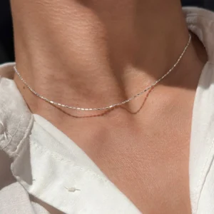 925 Sterling Silver Necklace With Simple Geometric Beads Choker Shiny And Delicate Collarbone Chain For Women Fashion Jewellery