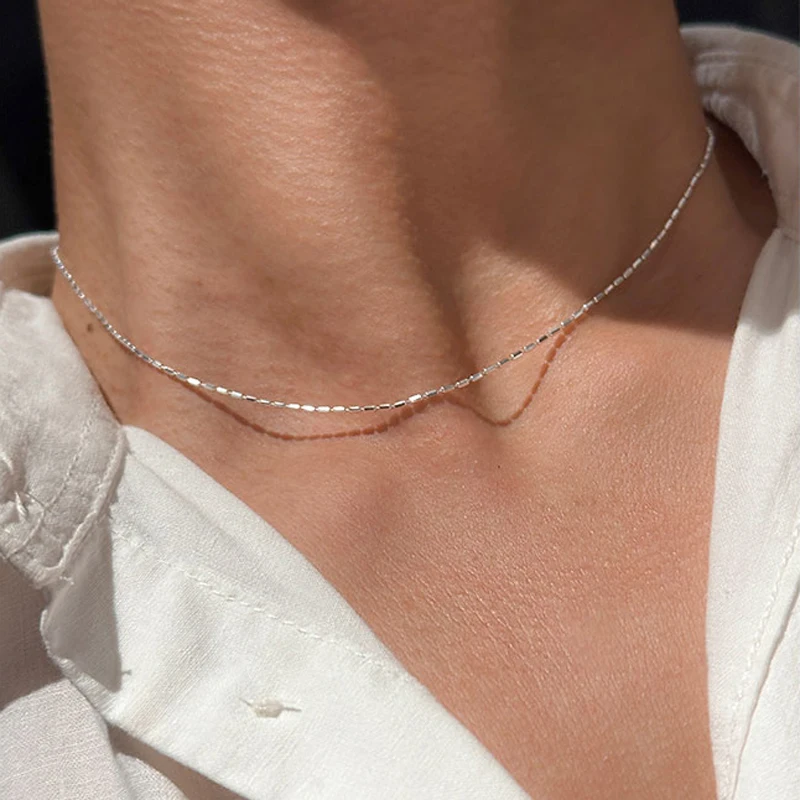925 Sterling Silver Necklace With Simple Geometric Beads Choker Shiny And Delicate Collarbone Chain For Women Fashion Jewellery 925 Sterling Silver Necklace With Simple Geometric Beads Choker Shiny And Delicate Collarbone Chain For Women Fashion Jewellery