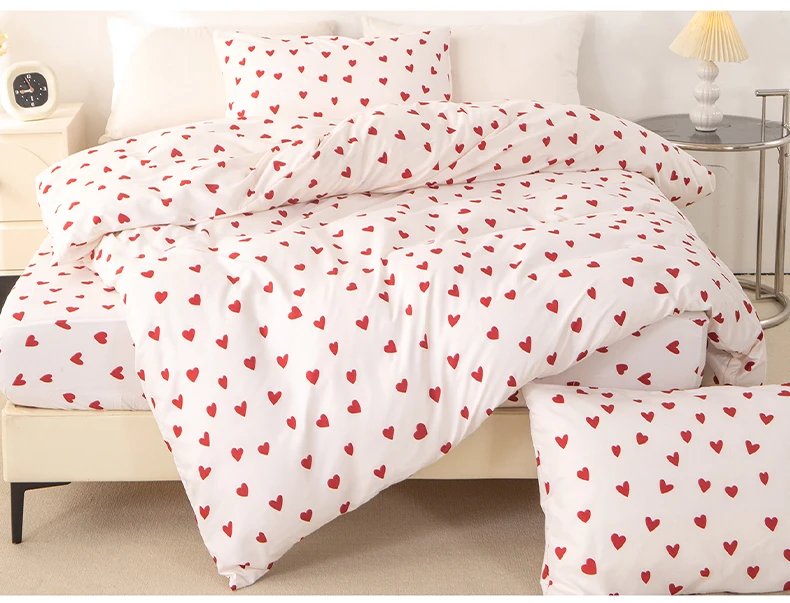 3Pcs/Set Small Red Heart Printed Duvet Cover Set(1 Duvet Cover &Amp; 2 Pillowcase)Soft And Skin-Friendly Duvet Cover Bedding Set For 3Pcs/Set Small Red Heart Printed Duvet Cover Set(1 Duvet Cover &Amp; 2 Pillowcase)Soft And Skin-Friendly Duvet Cover Bedding Set For - Image 15