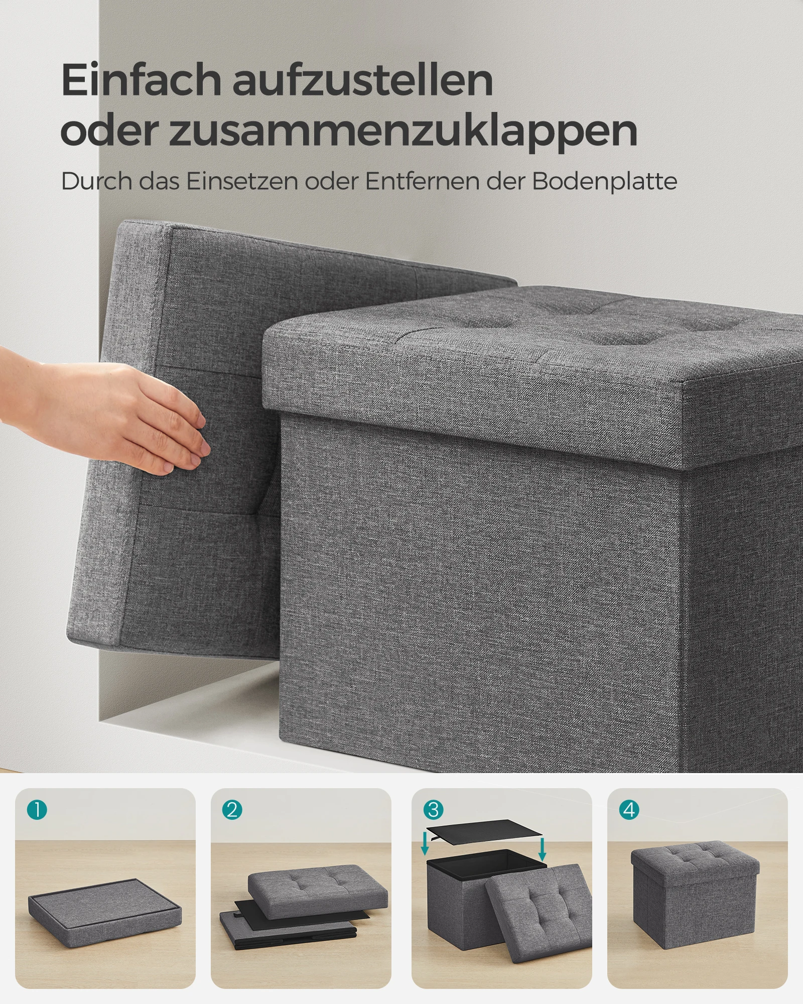 Songmics Seat Stool (1 St), With Storage Space Foldable Stool Seat Dice 30X30X30Cm Songmics Seat Stool (1 St), With Storage Space Foldable Stool Seat Dice 30X30X30Cm - Image 6