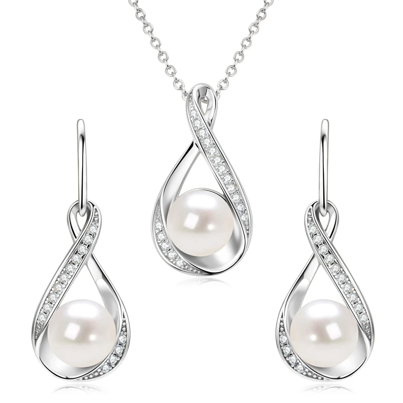 Moissanit Natürliche Süßwasserperlen Infinity Anhänger Halskette &Amp; Ohrringe Set Für Damen 925 Sterling Silber Hochzeitsschmuck Set Moissanit Natürliche Süßwasserperlen Infinity Anhänger Halskette &Amp; Ohrringe Set Für Damen 925 Sterling Silber Hochzeitsschmuck Set - Image 12