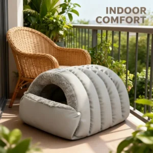 Winddichtes Warmes Katzenbett Halbgeschlossenes Winter-Hundebett mit Lederbesatz Gemütliches Kleintiernest für Kaltes Wetter