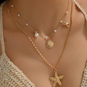 Bohemian Seestern Shell Anhänger Halskette Für Frauen Trendy Sommer Strand Halsband Perle Ketten Hals Schmuck Mädchen Reise Party Geschenk
