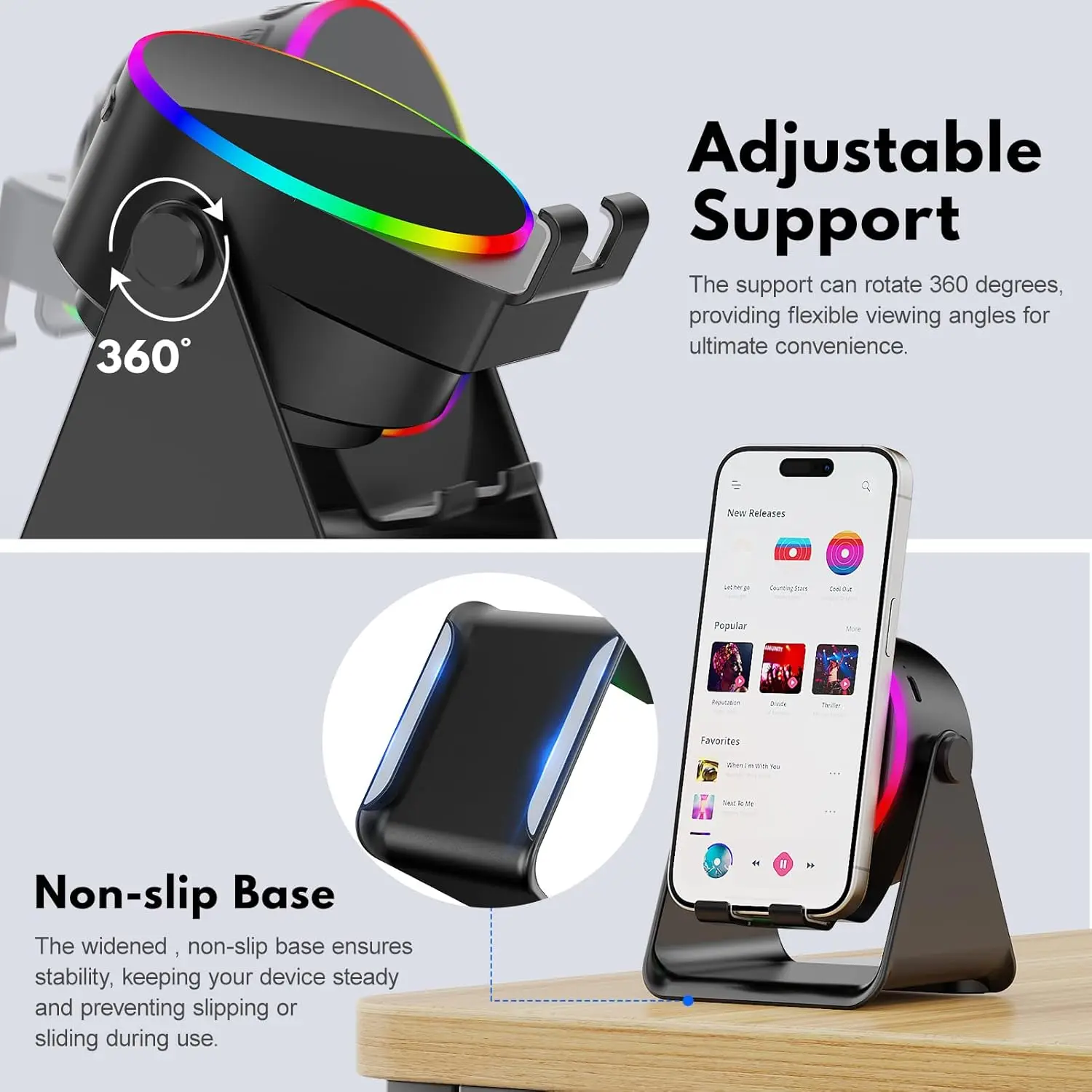 5-In-1 Rgb Bluetooth-Lautsprecher Mit Handyhalterung – Leistungsstarker Hifi-Sound, Subwoofer Und Magnetische Tablet-Halterung 5-In-1 Rgb Bluetooth-Lautsprecher Mit Handyhalterung – Leistungsstarker Hifi-Sound, Subwoofer Und Magnetische Tablet-Halterung - Image 5