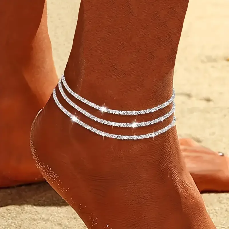 3-Teiliges Fußkettchen-Set Mit Funkelnder Kette Für Damen, Zirkon-Herz, Mehrschichtiges Kupfer-Armband Am Bein Und Fuß, Trendiger Sommer-Strand-Schmuck, Geschenk 3-Teiliges Fußkettchen-Set Mit Funkelnder Kette Für Damen, Zirkon-Herz, Mehrschichtiges Kupfer-Armband Am Bein Und Fuß, Trendiger Sommer-Strand-Schmuck, Geschenk
