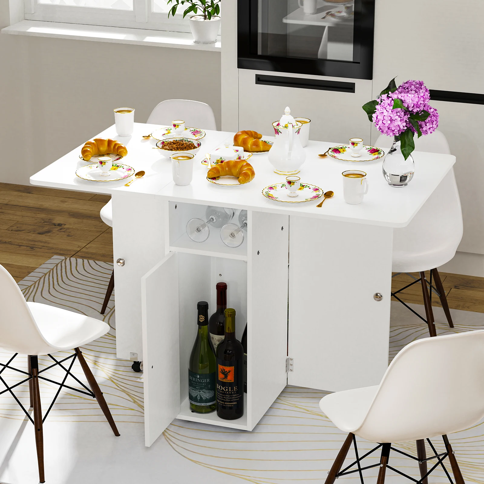 2-In-1 Mobiler Klappbarer Esstisch Mit Rollen Und Ablagefach, Küchentisch, Geeignet Für Küche, Wohnzimmer, Terrasse 2-In-1 Mobiler Klappbarer Esstisch Mit Rollen Und Ablagefach, Küchentisch, Geeignet Für Küche, Wohnzimmer, Terrasse - Image 4