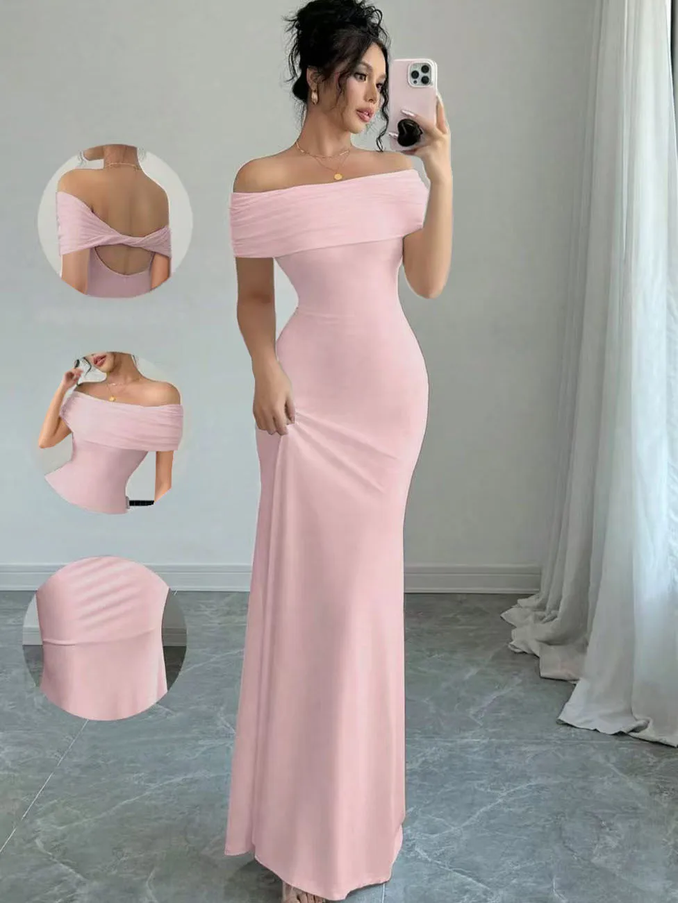 Schulterfreies Partykleid, Ärmelloses, Sexy, Figurbetontes Midikleid Für Damen, Elegantes Bandage-Cocktailkleid Für Den Ausgehen Schulterfreies Partykleid, Ärmelloses, Sexy, Figurbetontes Midikleid Für Damen, Elegantes Bandage-Cocktailkleid Für Den Ausgehen - Image 2