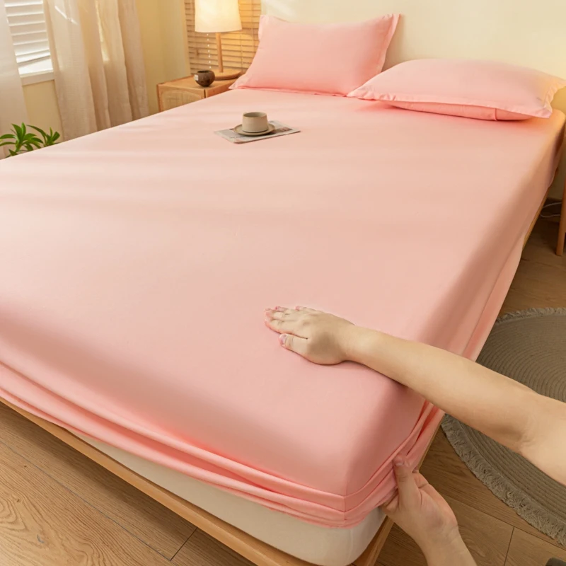 1Pc Skin-Friendly Bed Cover With Elastic Solid Color Brushed Bed Sheet Single/Queen/King Fitted Bedsheet (Without Pillowcase) 1Pc Skin-Friendly Bed Cover With Elastic Solid Color Brushed Bed Sheet Single/Queen/King Fitted Bedsheet (Without Pillowcase) - Image 8