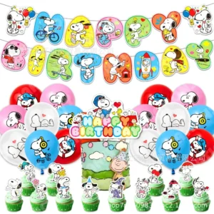 Anime Snoopy Geburtstags-Themenparty Familienfeier Dekorations-Set Banner Tortendekoration Ballon-Set Niedliche Foto-Requisiten Neu
