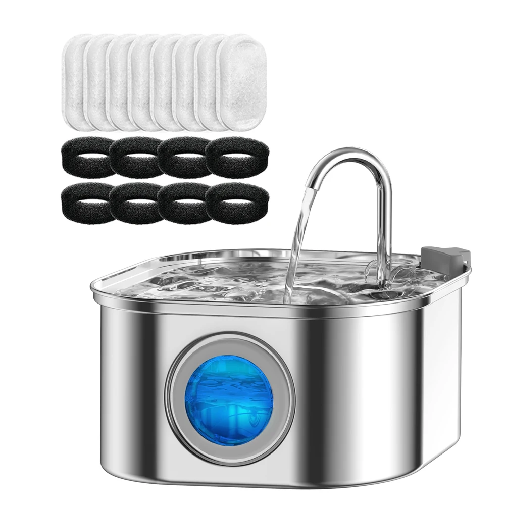 Transparent Window Cat Water Dispenser With Sensor 3.2L/108Oz Super Quiet&Amp; Pets Auto Filter Stainless Steel Cats Water Fountain Transparent Window Cat Water Dispenser With Sensor 3.2L/108Oz Super Quiet&Amp; Pets Auto Filter Stainless Steel Cats Water Fountain - Image 2