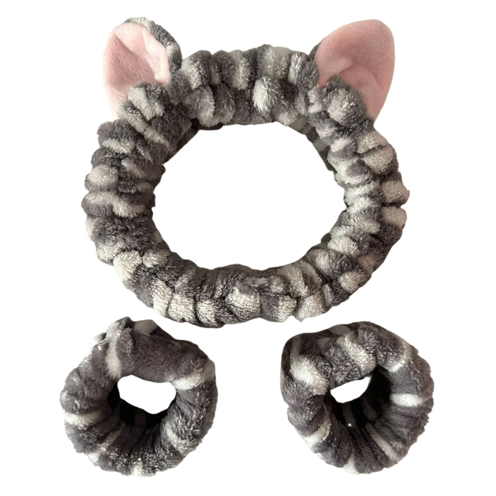 Niedliches Haarband mit Katzenohren und Armbändern, Plüsch-Stirnband zum Waschen des Gesichts, geeignet für Frauen und Männer, lässige Kopfbedeckung für zu Hause – Bild 12