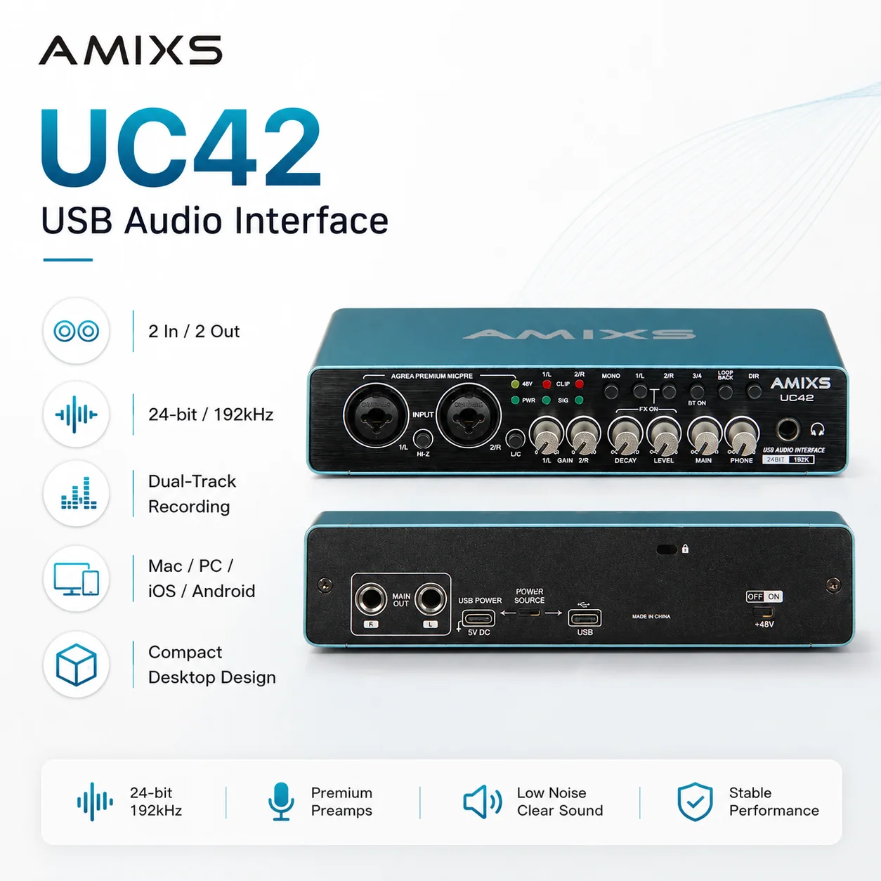 Amixs Uc42 Audio Interface Usb – Externe Soundkarte Für Pc-Aufnahmen, Audioausrüstung &Amp; Professionelle Videoanwendungen Amixs Uc42 Audio Interface Usb – Externe Soundkarte Für Pc-Aufnahmen, Audioausrüstung &Amp; Professionelle Videoanwendungen - Image 2