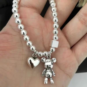 Armbänder aus 925er-Sterlingsilber für Damen, Perlenkette, Accessoires, Trend, Vintage, schlicht, niedlicher Bären-Anhänger, Party-Schmuck