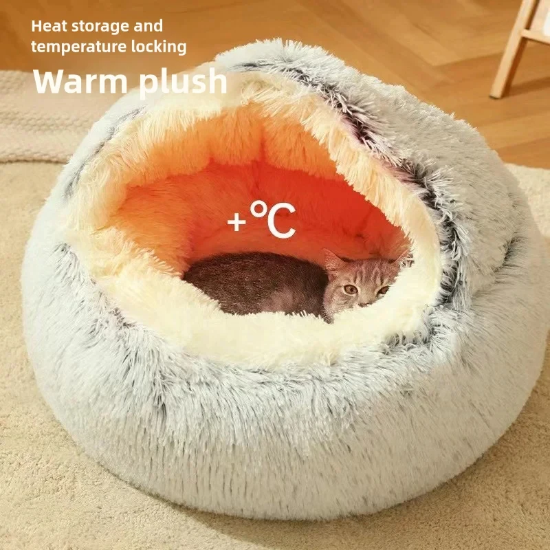 Herbst-Winter Plüsch-Haustierbett, Warmes Halbgeschlossenes Katzennest, Weiche Komfort- Und Schutzkatzenhöhle Für Kaltes Wetter Herbst-Winter Plüsch-Haustierbett, Warmes Halbgeschlossenes Katzennest, Weiche Komfort- Und Schutzkatzenhöhle Für Kaltes Wetter - Image 2