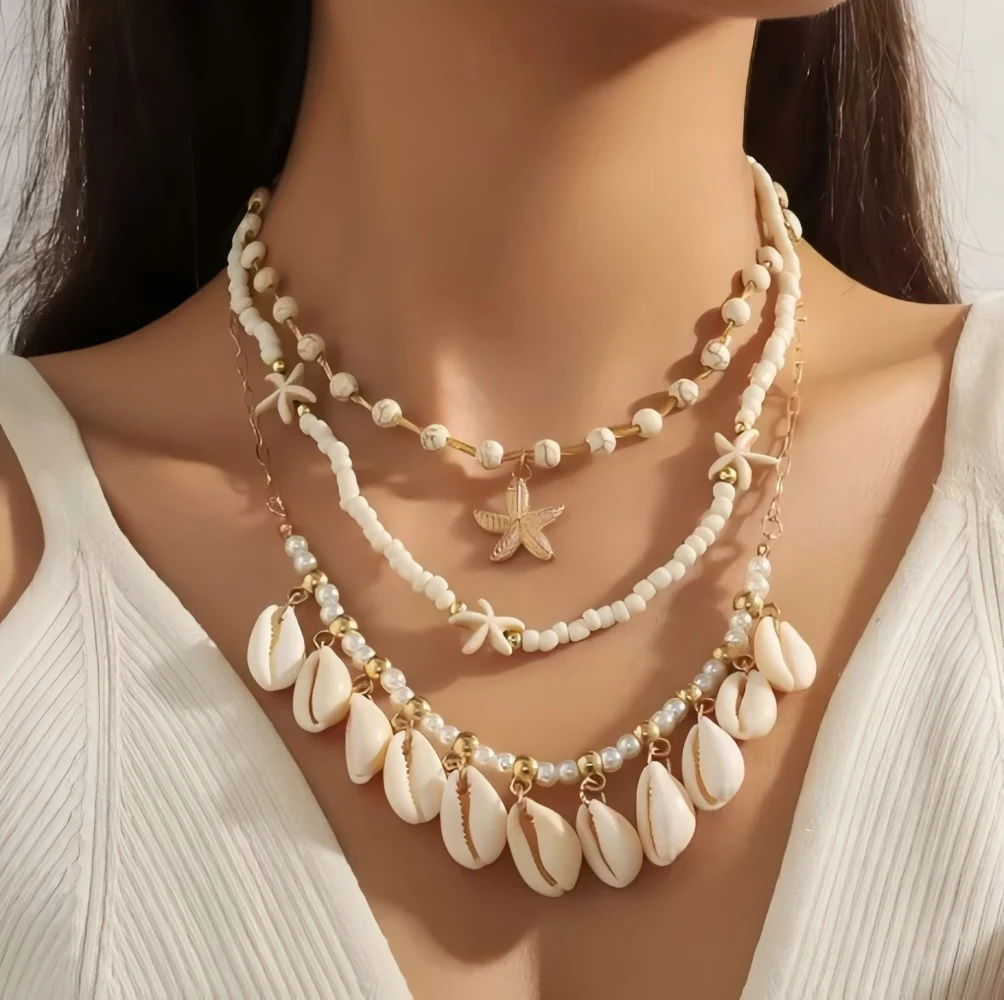Damenmode Mehrschichtige Seestern Muschel Anhänger Halskette Handgemachte Perlen Halsband Sommer Strand Party Schmuck Geschenk Damenmode Mehrschichtige Seestern Muschel Anhänger Halskette Handgemachte Perlen Halsband Sommer Strand Party Schmuck Geschenk - Image 6