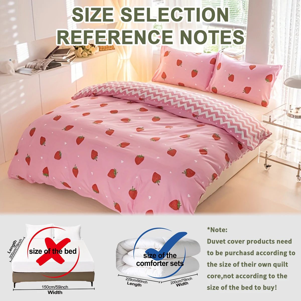 3Pcs/Set Small Strawberry Print Duvet Cover Set(1 Duvet Cover &Amp; 2 Pillowcase)Soft And Skin-Friendly Duvet Cover Bedding Set 3Pcs/Set Small Strawberry Print Duvet Cover Set(1 Duvet Cover &Amp; 2 Pillowcase)Soft And Skin-Friendly Duvet Cover Bedding Set - Image 2