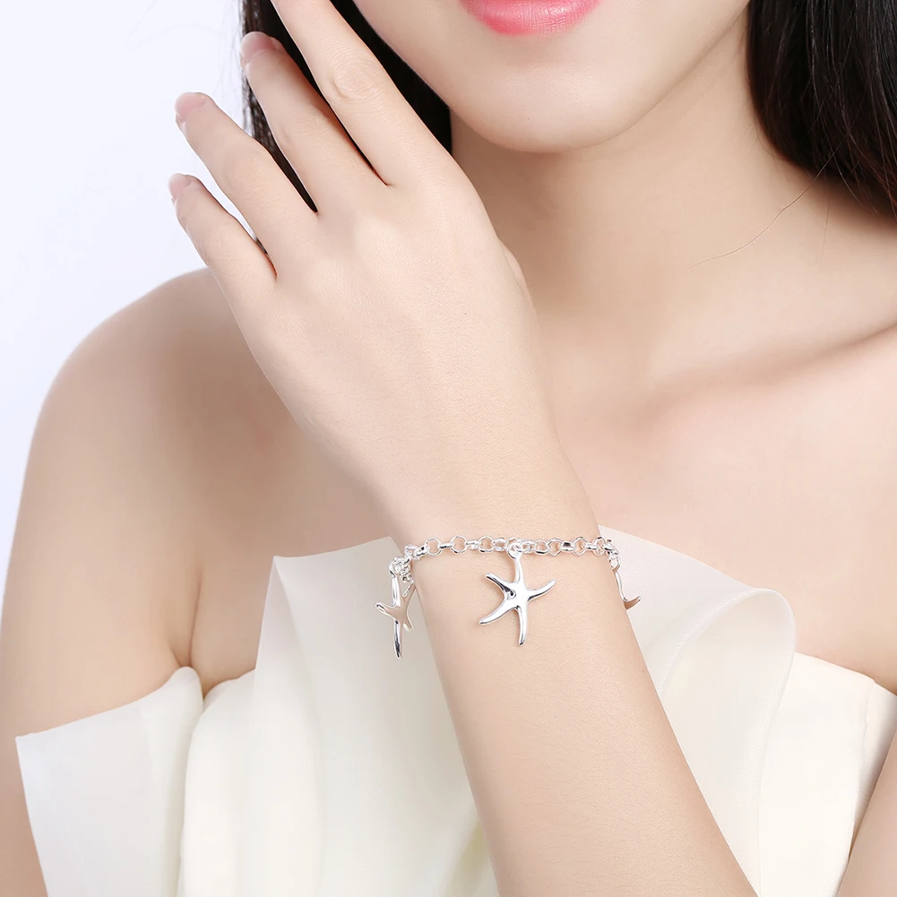 925Er Sterlingsilber, Hübscher, Feiner Seestern-Anhänger, Armband, Halskette, Ohrring, Schmuckset Für Damen, Mode, Party, Geschenk 925Er Sterlingsilber, Hübscher, Feiner Seestern-Anhänger, Armband, Halskette, Ohrring, Schmuckset Für Damen, Mode, Party, Geschenk - Image 4