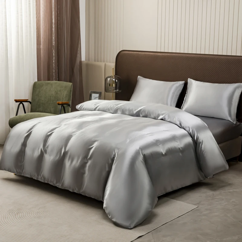 Black Luxury Ice Silk Bedding Set Satin Silky Duvet Cover Set With Pillowcase High-End Home Textiles Solid Color Bed Cover Sets Black Luxury Ice Silk Bedding Set Satin Silky Duvet Cover Set With Pillowcase High-End Home Textiles Solid Color Bed Cover Sets - Image 10