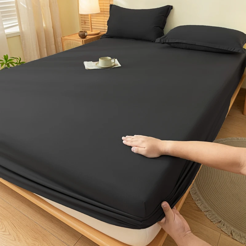 1Pc Skin-Friendly Bed Cover With Elastic Solid Color Brushed Bed Sheet Single/Queen/King Fitted Bedsheet (Without Pillowcase) 1Pc Skin-Friendly Bed Cover With Elastic Solid Color Brushed Bed Sheet Single/Queen/King Fitted Bedsheet (Without Pillowcase) - Image 14