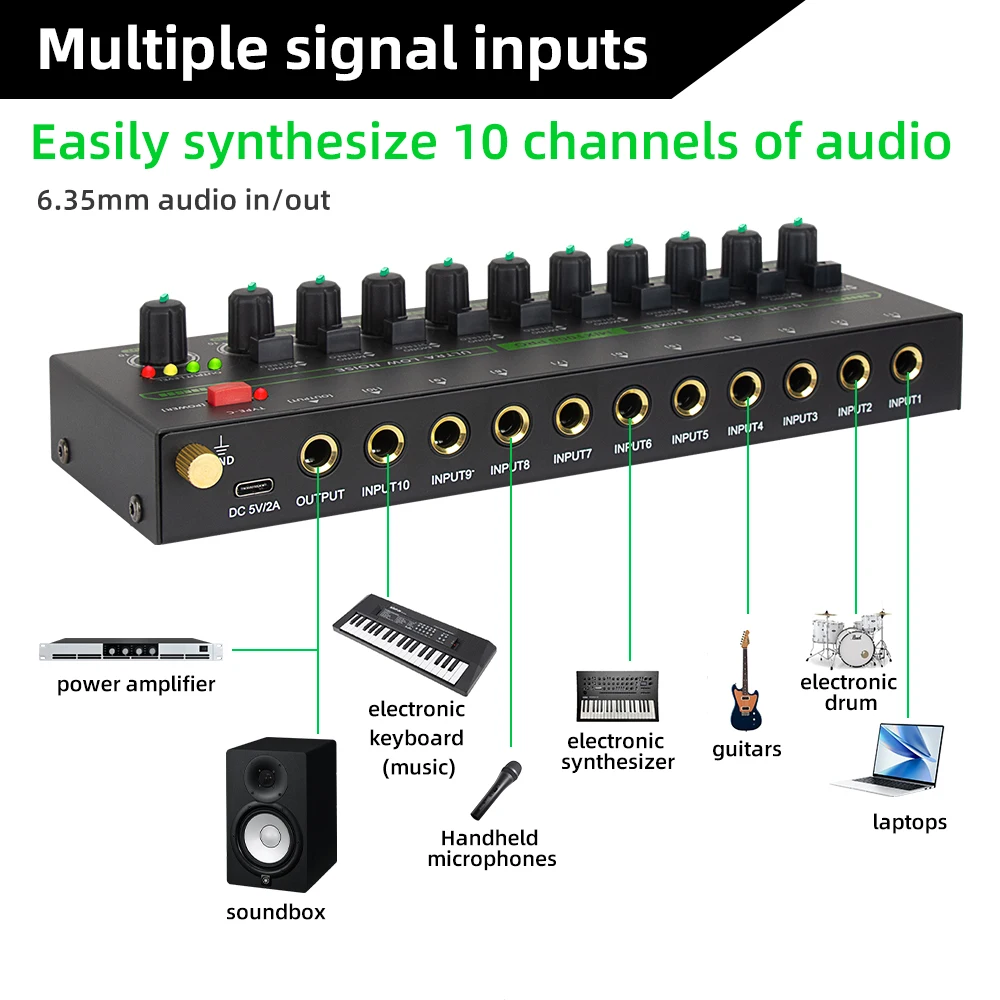 10-Kanal-Audiomischer – Tragbarer Mini-Stereomixer Mit Usb-Stromversorgung Für Studioaufnahmen, Homerecording &Amp; Flexible Audio-Setups Mini Mischpult