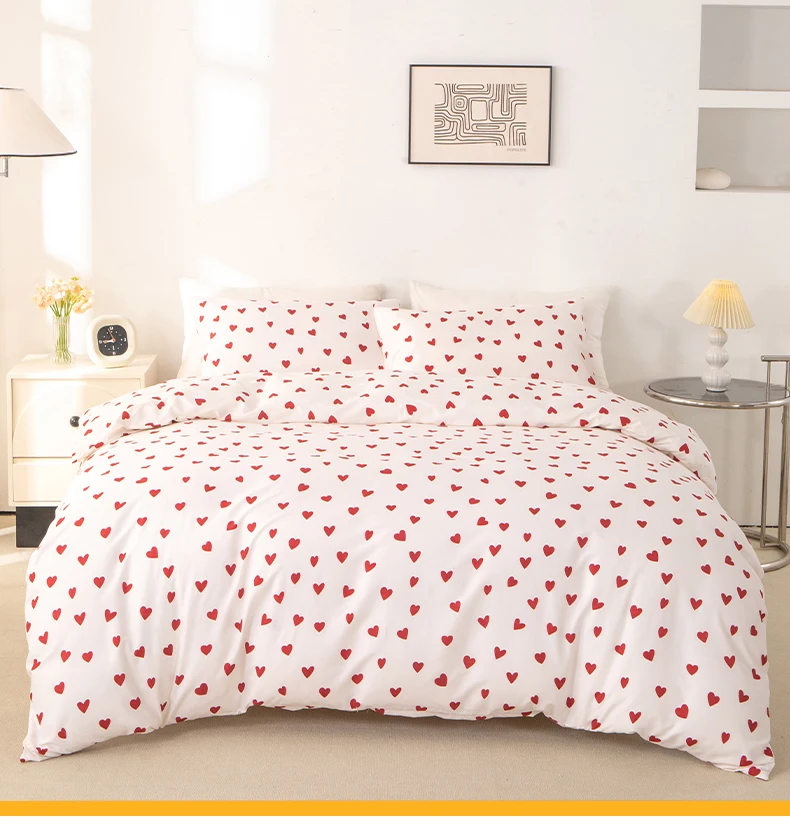 3Pcs/Set Small Red Heart Printed Duvet Cover Set(1 Duvet Cover &Amp; 2 Pillowcase)Soft And Skin-Friendly Duvet Cover Bedding Set For 3Pcs/Set Small Red Heart Printed Duvet Cover Set(1 Duvet Cover &Amp; 2 Pillowcase)Soft And Skin-Friendly Duvet Cover Bedding Set For - Image 8