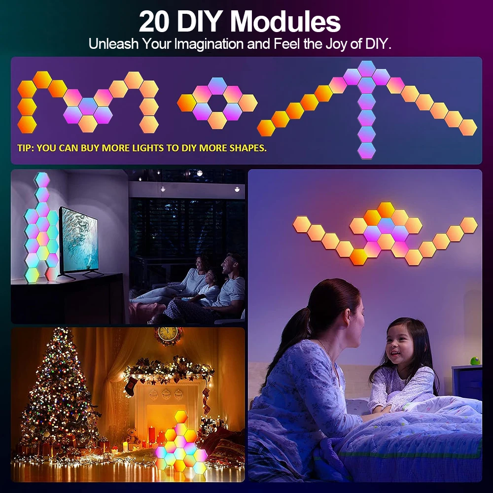 Rgb Smart Sechseckige Wand Lampe Farbwechsel Umgebungs Nachtlicht Diy Form Musik Rhythmus App Für Spiel Zimmer Schlafzimmer Intelligente Rgb Smart Sechseckige Wand Lampe Farbwechsel Umgebungs Nachtlicht Diy Form Musik Rhythmus App Für Spiel Zimmer Schlafzimmer Intelligente - Image 5