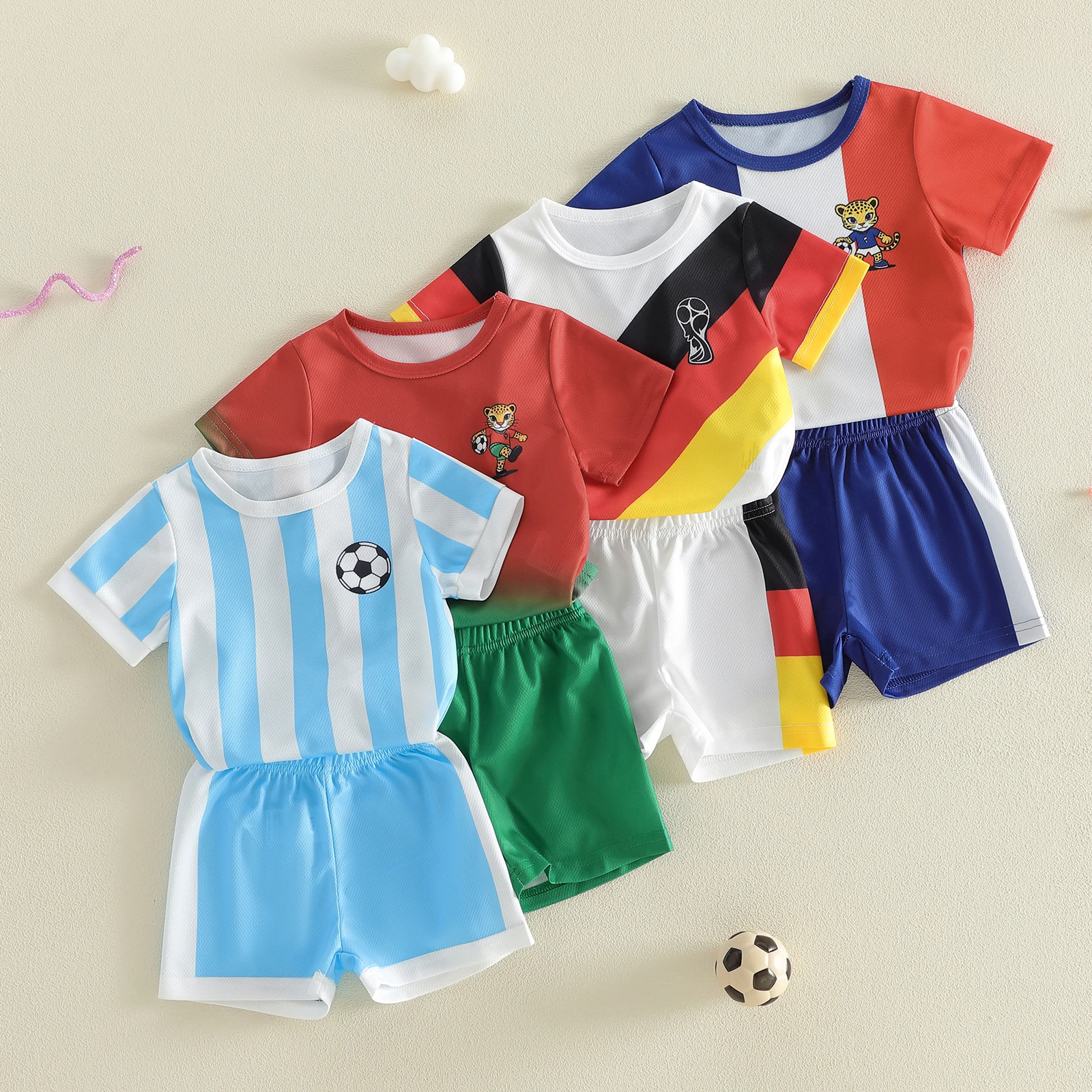 Kleinkind Baby Fußball-Outfit Verschiedene Team-Designs Rundhals Kurzarm Trikot Und Shorts 2-Teiliges Set Kleinkind Baby Fußball-Outfit Verschiedene Team-Designs Rundhals Kurzarm Trikot Und Shorts 2-Teiliges Set
