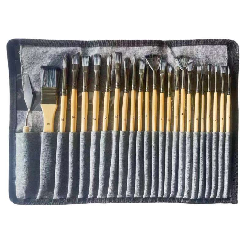 24-Teiliges Nylon-Pinselset Silbergrauer Stiftgriff Vorhang-Ölpinsel Gouache-Aquarellpinsel 24-Teiliges Nylon-Pinselset Silbergrauer Stiftgriff Vorhang-Ölpinsel Gouache-Aquarellpinsel - Image 7