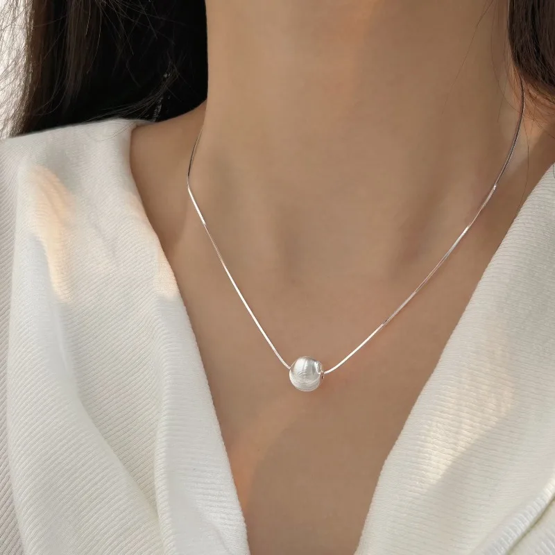 Halskette Aus 925Er-Sterlingsilber, Perlenanhänger, Schlicht, Für Damen, Hochzeit, Verlobung, Schmuck, Mode, Klassiker, Geschenk, Party, Hohe Qualität Halskette Aus 925Er-Sterlingsilber, Perlenanhänger, Schlicht, Für Damen, Hochzeit, Verlobung, Schmuck, Mode, Klassiker, Geschenk, Party, Hohe Qualität - Image 3