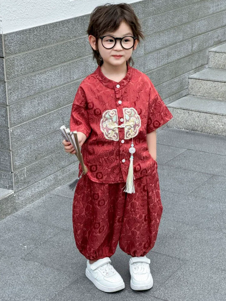 Fashion Baby Tang Costume Tops Pants Two-Piece Set Boy Outfit Casual Children'S Sets Summer Tweens Boys Hanfu Suit Kids Clothing Fashion Baby Tang Costume Tops Pants Two-Piece Set Boy Outfit Casual Children'S Sets Summer Tweens Boys Hanfu Suit Kids Clothing - Image 17