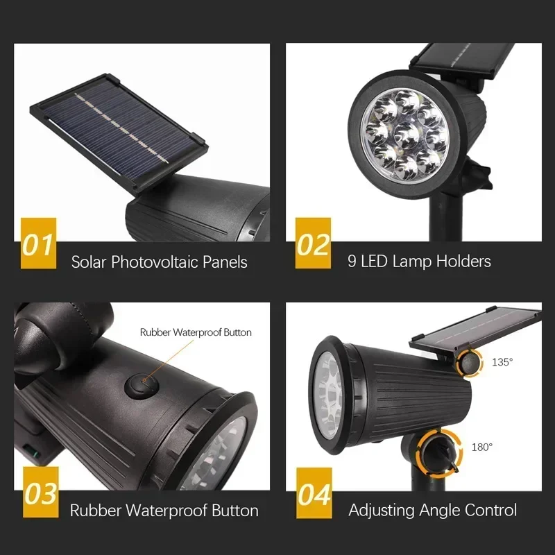 9-Led Solar-Landschaftsstrahler Rgb – Ip65 Wasserdichte Außenbeleuchtung Mit Einstellbarer Helligkeit Für Garten, Hof Und Palmen 9-Led Solar-Landschaftsstrahler Rgb – Ip65 Wasserdichte Außenbeleuchtung Mit Einstellbarer Helligkeit Für Garten, Hof Und Palmen - Image 6
