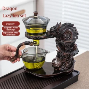 1 Set Lazy Tea Set - Automatischer magnetischer Wasserauslauf-Glaskrug, Teetasse, Teekanne, Teetablett, chinesisches Kung-Fu-Tee-Set