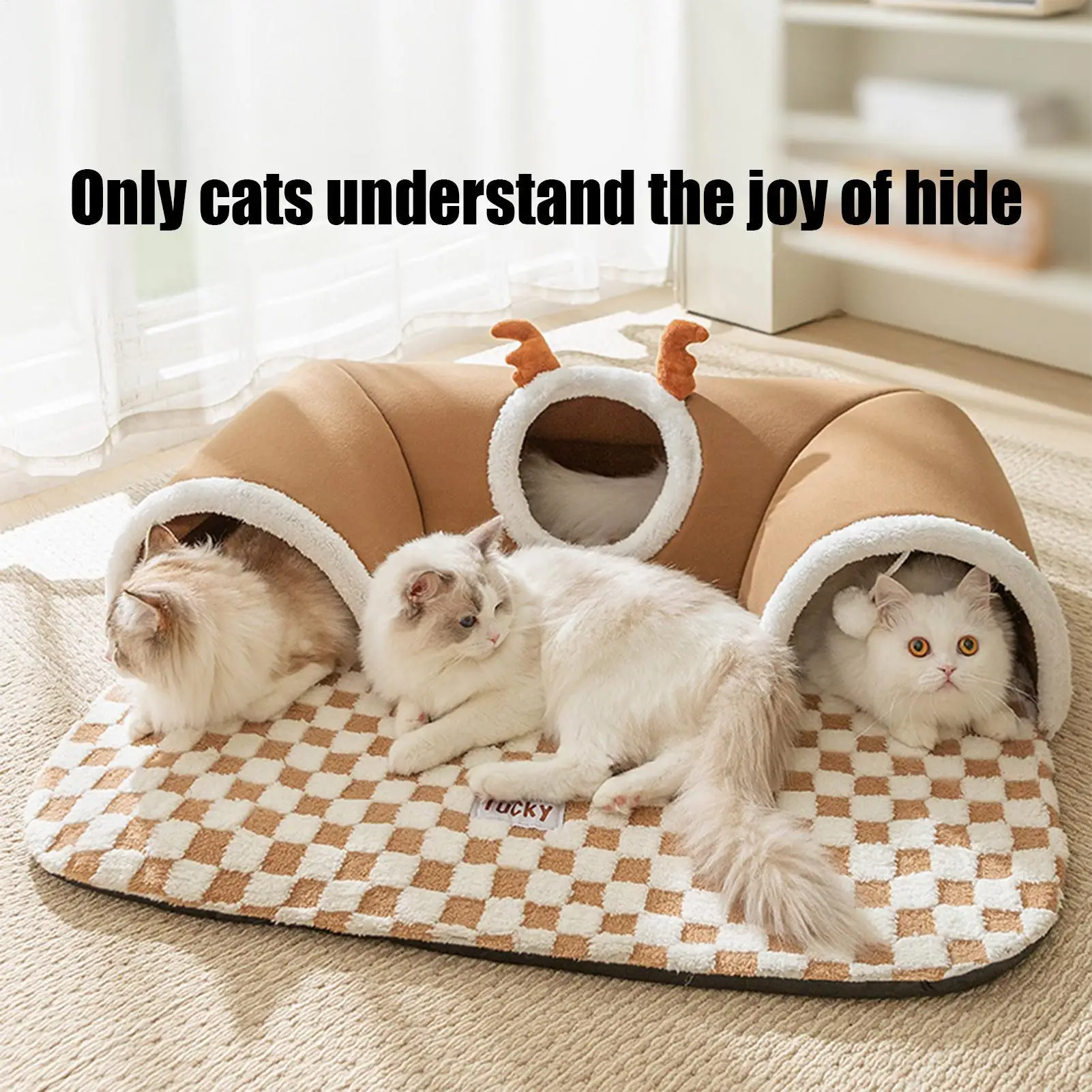 Cat Bed And Play Tunnel Warm House Tent With Plush Mat Indoor Hideaway Corner Shelter Foldable Pet Furniture For Kittens Cats Cat Bed And Play Tunnel Warm House Tent With Plush Mat Indoor Hideaway Corner Shelter Foldable Pet Furniture For Kittens Cats - Image 3
