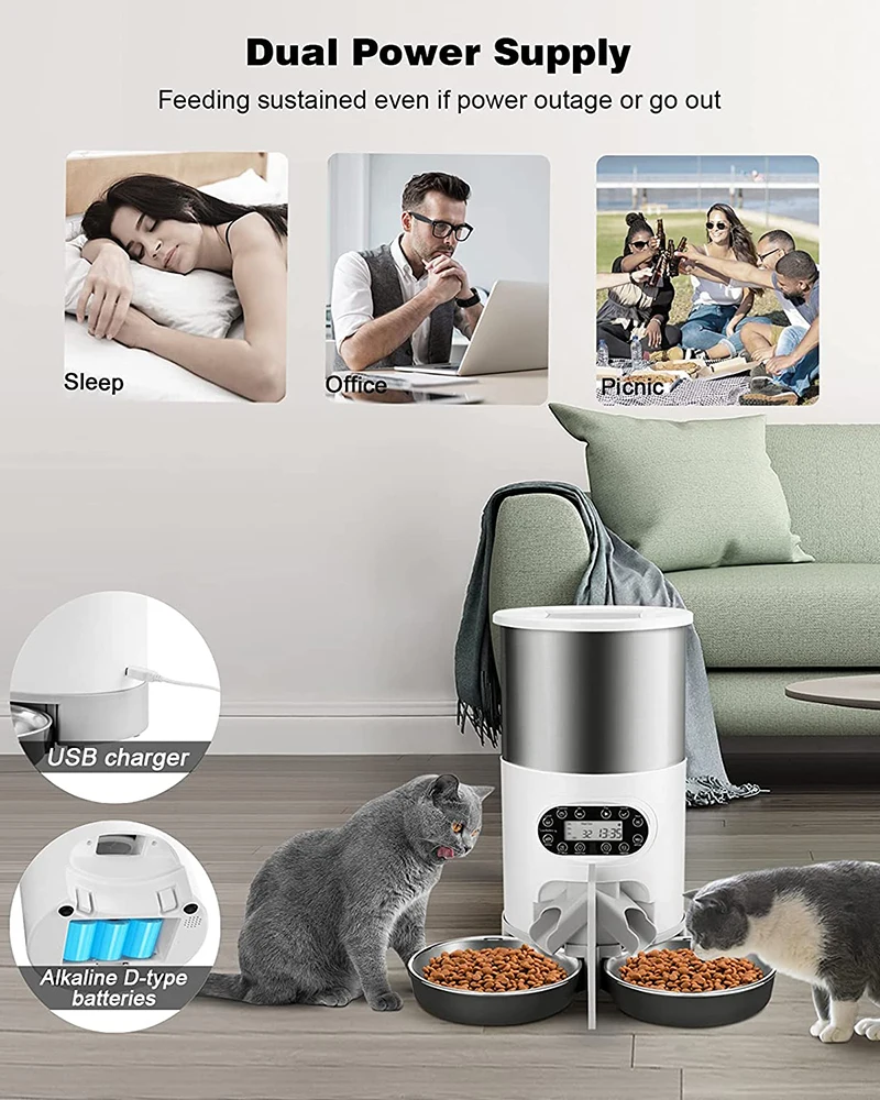Cat Timing Feeder Smart App Cat Feeder Stainless Steel Double Meal Pet Food Remote Feeding Automatic Dispenser Suitable Cats Dog Cat Timing Feeder Smart App Cat Feeder Stainless Steel Double Meal Pet Food Remote Feeding Automatic Dispenser Suitable Cats Dog - Image 22