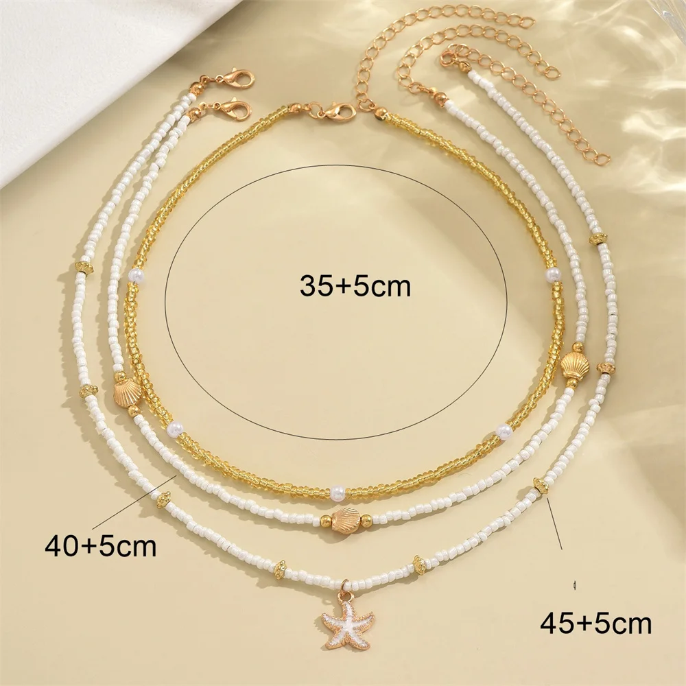 Summer Bead Stacked Choker Delicate Starfish Shell Pendant Necklace Women'S Bohemian Beach Party Vacation Jewelry Summer Bead Stacked Choker Delicate Starfish Shell Pendant Necklace Women'S Bohemian Beach Party Vacation Jewelry - Image 4