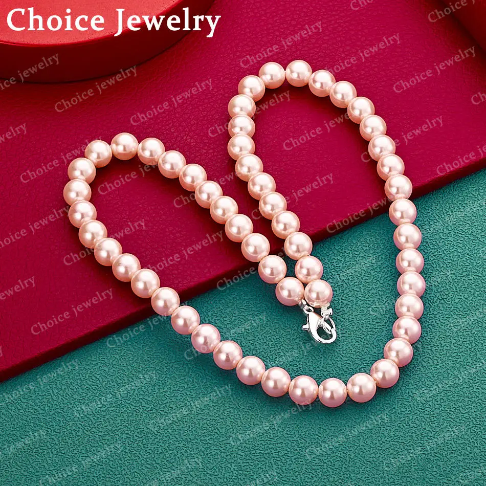 925 Sterling Silber Lila / Rosa / Weiß 7-8Mm 40-50Cm Künstliche Perlenkette Für Damen Perlenkette Modeschmuck 925 Sterling Silber Lila / Rosa / Weiß 7-8Mm 40-50Cm Künstliche Perlenkette Für Damen Perlenkette Modeschmuck - Image 2