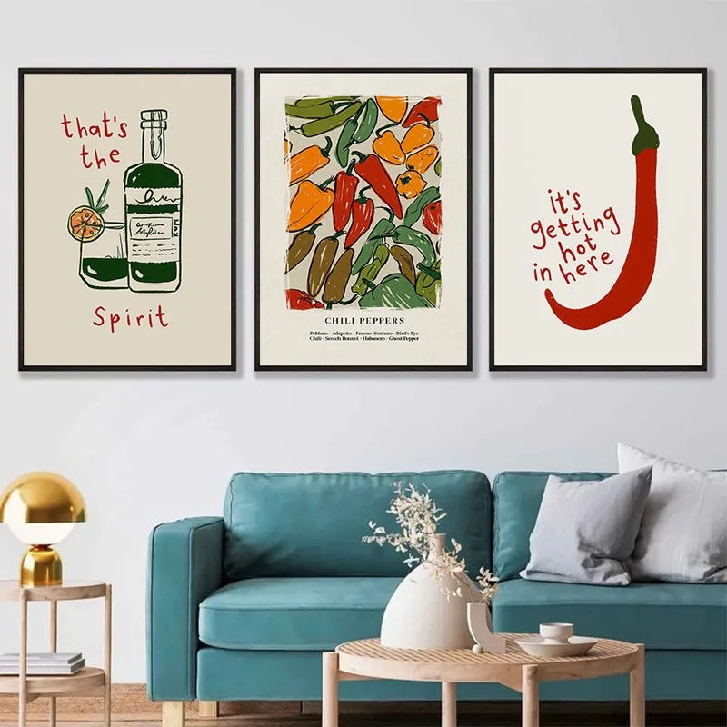 Japanische Hot Chilli Pepper Wandkunst Leinwand Malerei Retro Poster Und Drucke Trinken Wein Bilder Für Küche Ästhetische Dekor Japanische Hot Chilli Pepper Wandkunst Leinwand Malerei Retro Poster Und Drucke Trinken Wein Bilder Für Küche Ästhetische Dekor