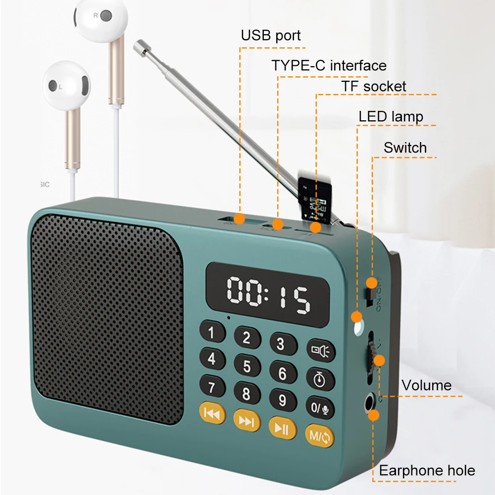 Tragbares Fm-Radio Mit Bluetooth, Lcd-Digitalanzeige, Usb, Tf &Amp; Mp3 – Wiederaufladbarer Musikplayer Mit Taschenlampe Und Lautsprecher Tragbares Fm-Radio Mit Bluetooth, Lcd-Digitalanzeige, Usb, Tf &Amp; Mp3 – Wiederaufladbarer Musikplayer Mit Taschenlampe Und Lautsprecher - Image 6