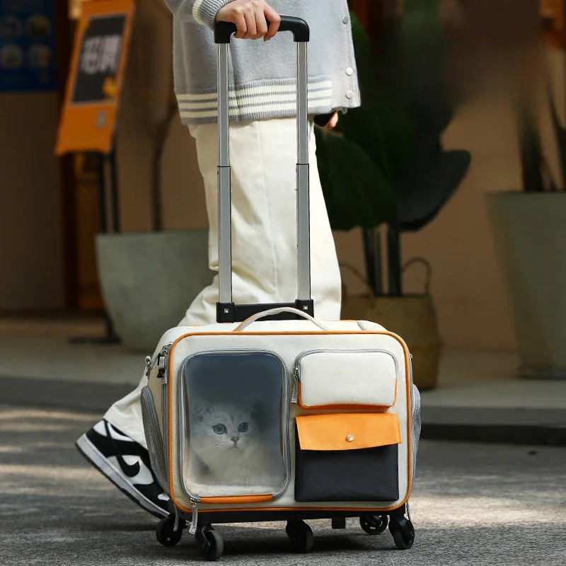 Cat Carrier Bag Pet Trolley Case Small Dog Luggage Bags Portable Cat Backpack Pushable Shoulder/Portable/Diagonal Bag Detachable Cat Carrier Bag Pet Trolley Case Small Dog Luggage Bags Portable Cat Backpack Pushable Shoulder/Portable/Diagonal Bag Detachable - Image 3